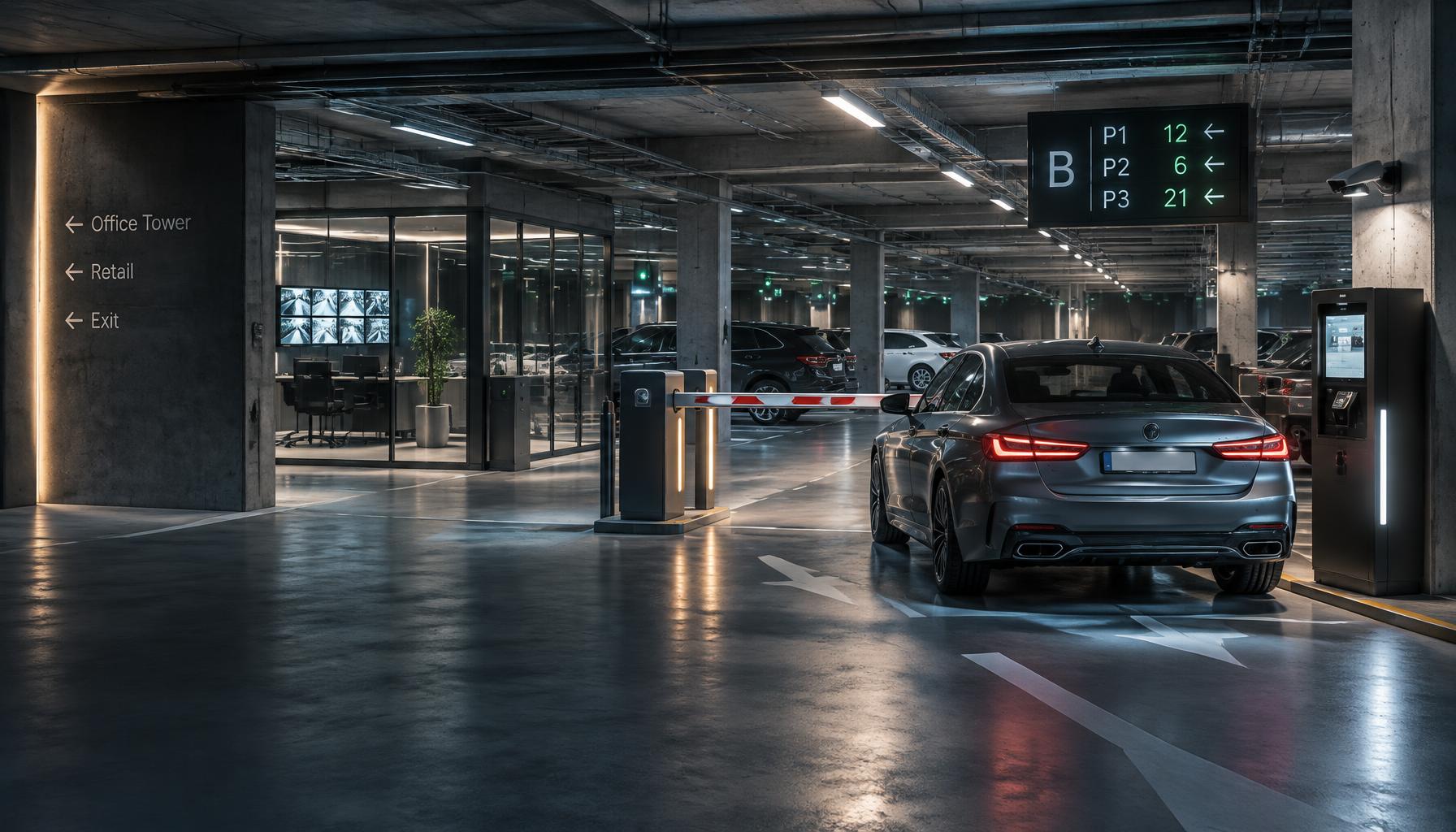 Integrated smart parking facility with barrier, guidance, payment and monitoring systems